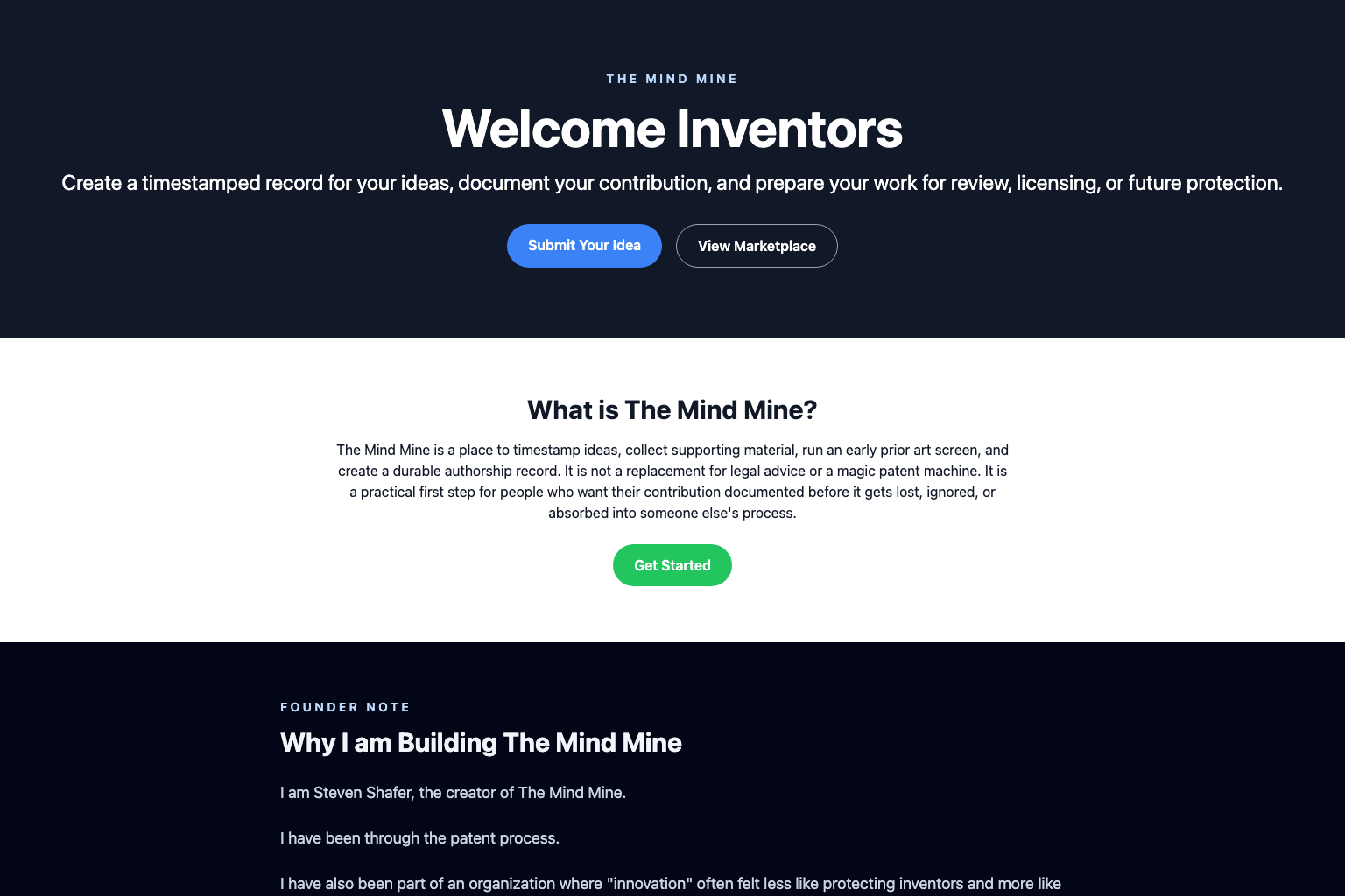 The Mind Mine inventor record screenshot.